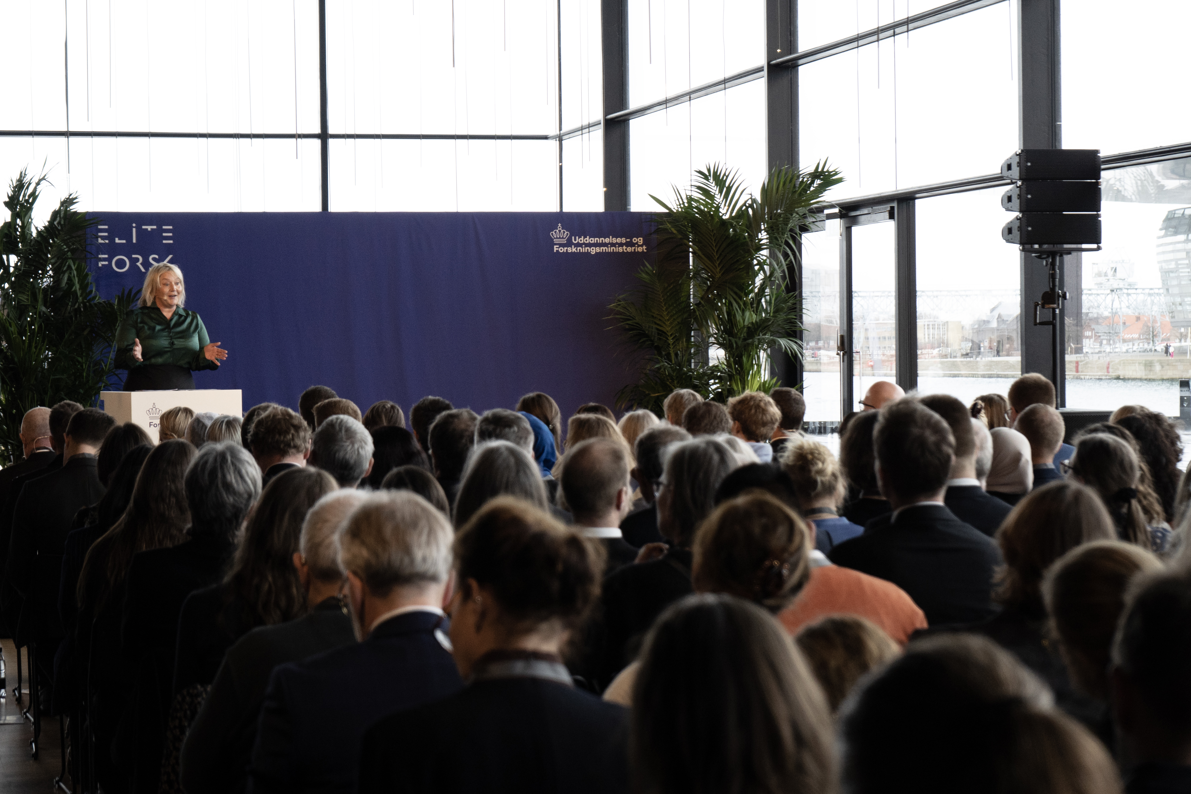 Uddannelses- og forskningsminister Christina Egelund taler ved EliteForsk-prisuddelingen 2023.